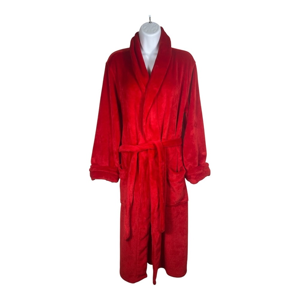Lands' End Womens Sz S (6-8) Cozy Plush Long Wrap Robe Red‎ Soft Comfort -2022